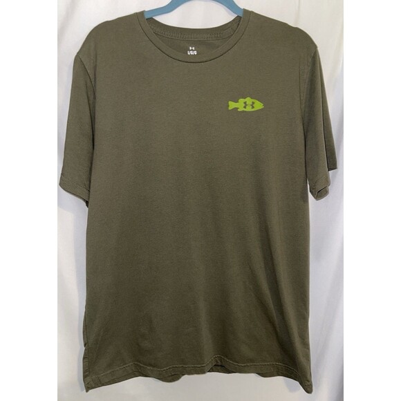 SOLD! Under Armor T-Shirt Green Fish Outdoor Theme Men’s Size Large - Picture 1 of 5